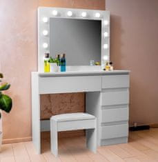 Aga Toaletna miza z ogledalom in osvetlitvijo + tabure Mat bela