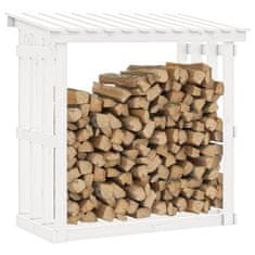 Vidaxl Stojalo za drva belo 108x64,5x109 cm trdna borovina
