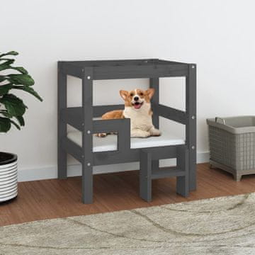 Vidaxl vidaXL Pasja postelja, siva, 55,5 x 53,5 x 60 cm, masiven borov les