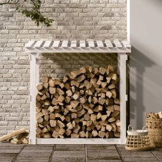 Vidaxl Stojalo za drva belo 108x64,5x109 cm trdna borovina