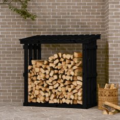 Vidaxl Stojalo za drva Črna 108x64,5x109 cm trdna borovina
