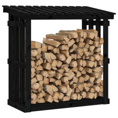 Vidaxl Stojalo za drva Črna 108x64,5x109 cm trdna borovina