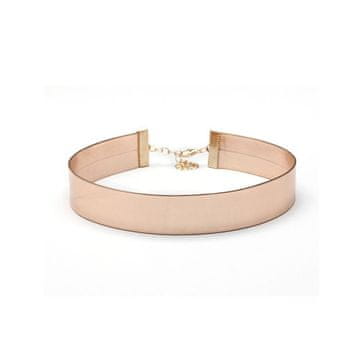 Flamenco Mystique Choker Ogrlica Metalna Roza Zlata, Usnje in Kovina, 30 cm + Nastavitev, Širina 2 cm