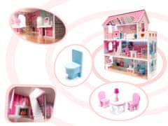 Ikonka MDF lesena hišica za lutke + pohištvo 70cm roza LED