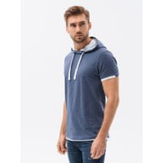 OMBRE Moška enobarvna majica s kapuco ROCKE modra melanž MDN18937 XL