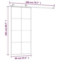 Vidaxl Drsna vrata z opremo 90x205 cm ESG steklo in aluminij