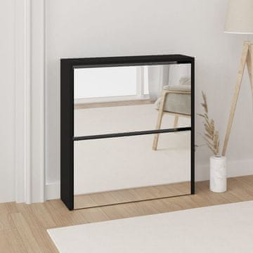 Vidaxl vidaXL Omarica za čevlje z ogledalom in 2 predaloma črna 63x17x67 cm