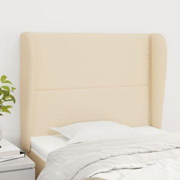 Vidaxl vidaXL Vzglavje postelje s krilci, kremno, 93x23x118/128 cm, blago
