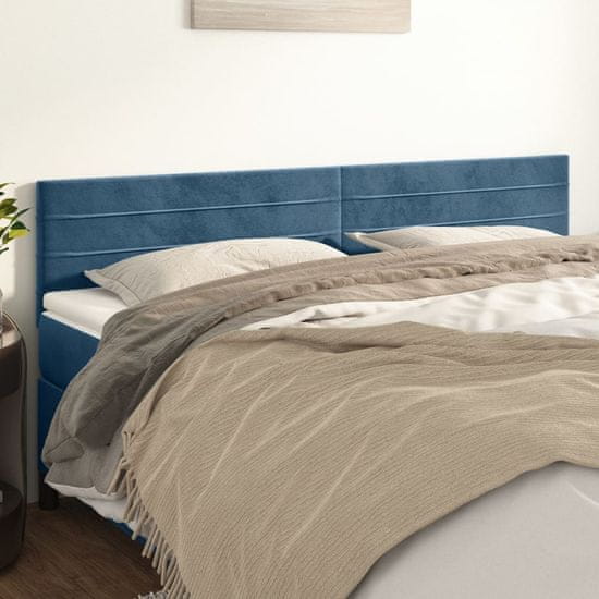Vidaxl Posteljno vzglavje 2 kosa temno moder 100x5x78/88 cm žamet