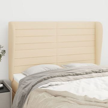 Vidaxl vidaXL Vzglavje postelje s krilci, kremne barve, 147x23x118/128 cm, blago