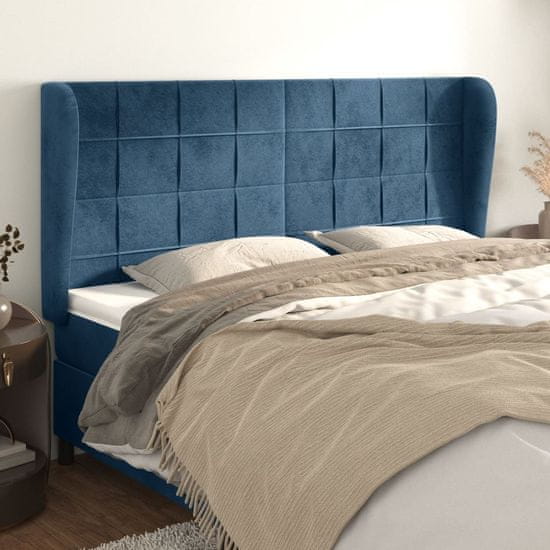 shumee Vzglavje z ušesi temno modra 203x23x118/128 cm žamet