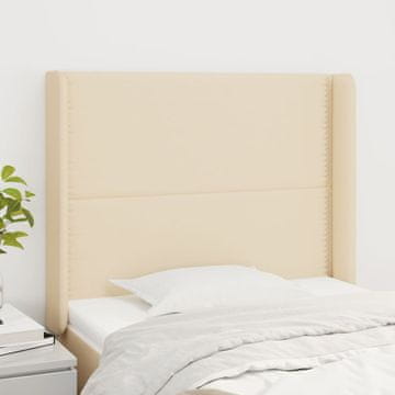 Vidaxl vidaXL Vzglavje postelje s krilci, kremne barve, 93x16x118/128 cm, blago