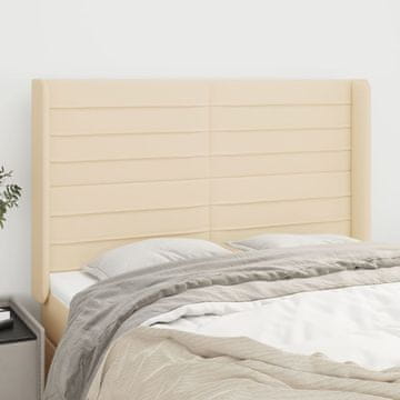 Vidaxl vidaXL Vzglavje postelje s krilci, kremne barve, 147x16x118/128 cm, blago