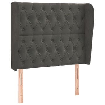 Vidaxl Vzglavje z ušesi temno sivo 103x23x118/128 cm žamet