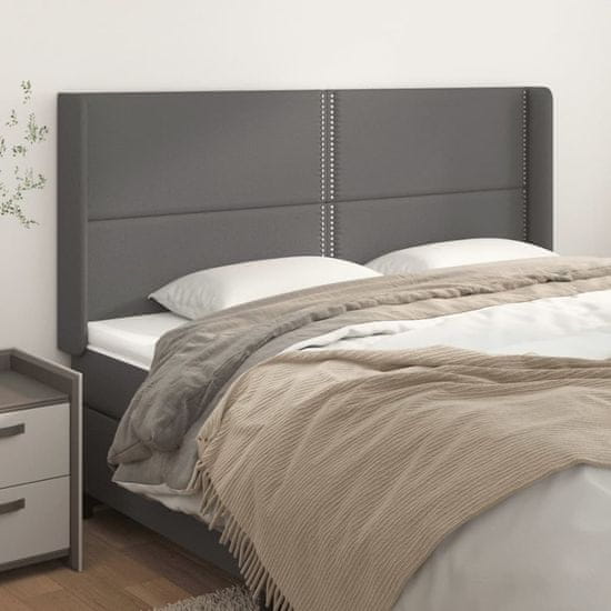Vidaxl Vzglavje z ušesi siv 163x16x118/128 cm umetno usnje
