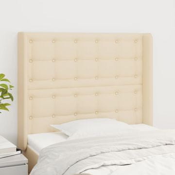 Vidaxl vidaXL Vzglavje postelje s krilci, kremne barve, 83x16x118/128 cm, blago