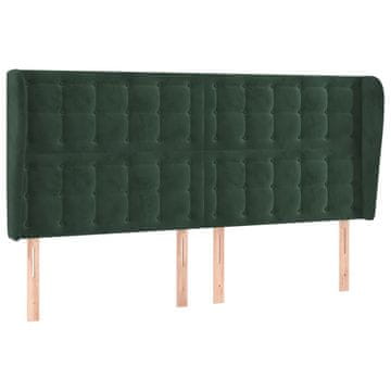 Vidaxl Vzglavje z ušesi temno zeleno 203x23x118/128 cm žamet