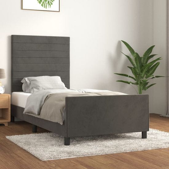 Vidaxl Posteljni okvir z vzglavjem temno siv 90x190 cm žamet