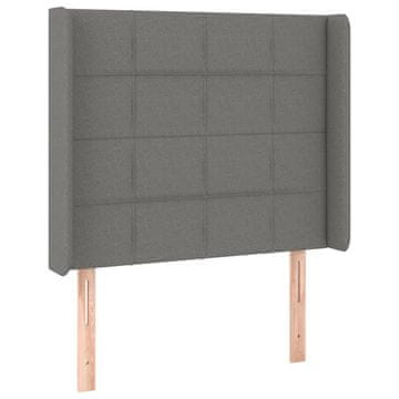Vidaxl Vzglavje z ušesi temno sivo 93x16x118/128 cm blago
