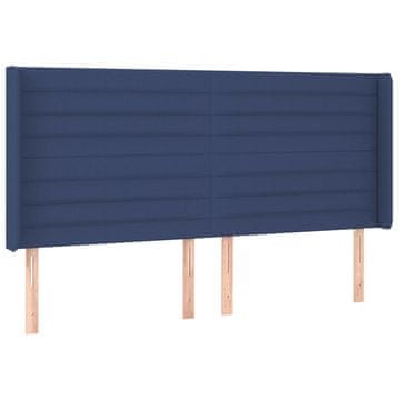 Vidaxl Vzglavje z ušesi modro 203x16x118/128 cm blago