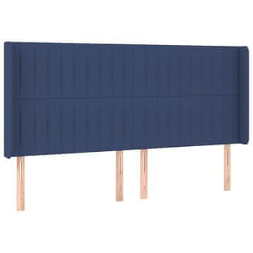 Vidaxl Vzglavje z ušesi modro 203x16x118/128 cm blago
