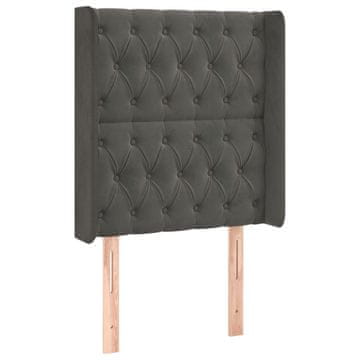 Vidaxl Vzglavje z ušesi temno sivo 83x16x118/128 cm žamet