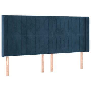 Vidaxl Vzglavje z ušesi temno modro 203x16x118/128 cm žamet