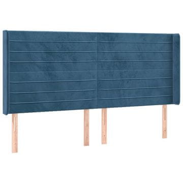 Vidaxl Vzglavje z ušesi temno modro 203x16x118/128 cm žamet