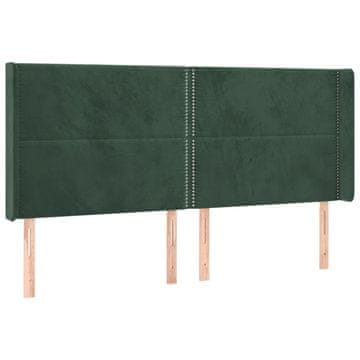 Vidaxl Vzglavje z ušesi temno zeleno 203x16x118/128 cm žamet