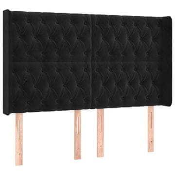 Vidaxl Vzglavje z ušesi črno 147x16x118/128 cm žamet