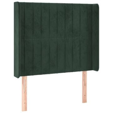 Vidaxl Vzglavje z ušesi temno zeleno 93x16x118/128 cm žamet