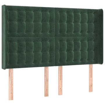 Vidaxl Vzglavje z ušesi temno zeleno 147x16x118/128 cm žamet