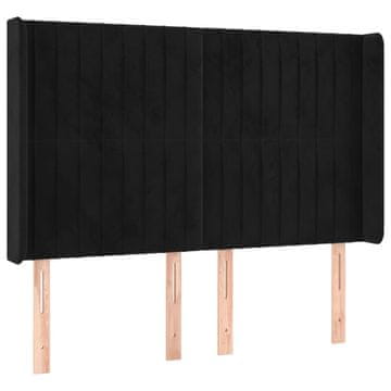 Vidaxl Vzglavje z ušesi črno 147x16x118/128 cm žamet