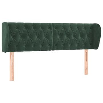 Vidaxl Vzglavje z ušesi temno zeleno 163x23x78/88 cm žamet