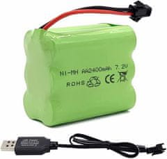 YUNIQUE GREEN-CLEAN 7.2V 2400mAh RC NiMH Baterija z USB polnilnim kablom in 2P SM priključkom, za RC Car RC Tank RC Boats