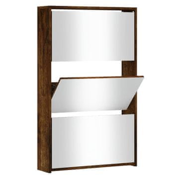 Vidaxl Omarica za čevlje z ogledalom 3-nadstropna hrast 63x17x102,5 cm