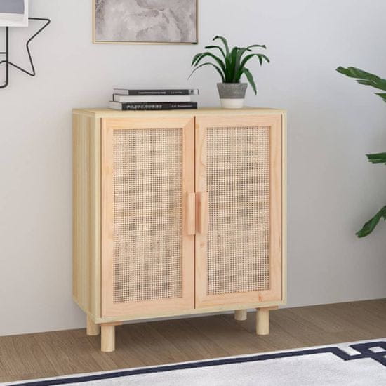 Vidaxl Komoda rjava 60x30x70 cm trdna borovina in naravni ratan