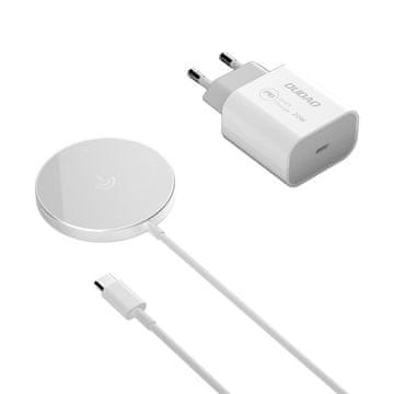 DUDAO Komplet magnetnega brezžičnega polnilnika Qi 15 W in omrežnega polnilnika 20 W (združljiv z MagSafe), bela (A12XS)