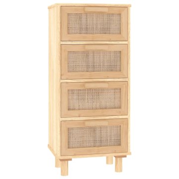 Vidaxl Komoda rjava 40x30x90 cm trdna borovina in naravni ratan