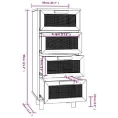 Greatstore Komoda rjava 40x30x90 cm trdna borovina in naravni ratan