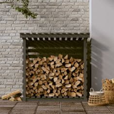 Vidaxl Stojalo za drva sivo 108x73x108 cm trdna borovina