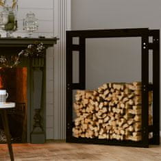 Vidaxl Stojalo za drva črno 80x25x100 cm trdna borovina