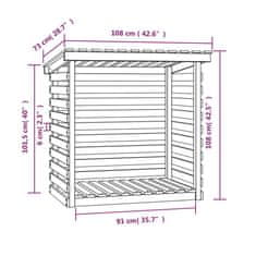 Vidaxl Stojalo za drva črno 108x73x108 cm trdna borovina