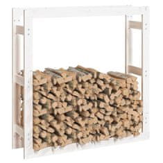 Vidaxl Stojalo za drva belo 100x25x100 cm trdna borovina