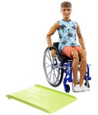 Mattel Barbie Model Ken na invalidskem vozičku v modri karirasti majici -195 HJT59