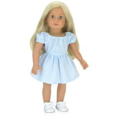Teamson Sophia's - 18-palčna lutka - Lutka blondinka z modro-belo črtasto obleko, belimi platnenimi supergami in spodnjim perilom s potiskom - bela/modra