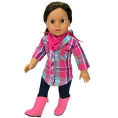 Teamson Sophia's - 18-palčna lutka - karirasta bluza z gumbom navzgor, džins hlače, bandana in rožnati kavbojski škornji - vroča roza