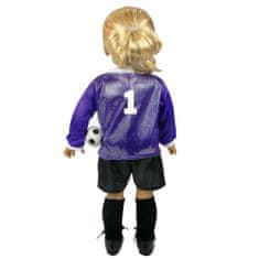 Teamson Sophia's - 18-palčna lutka - nogometna obleka, žoga, nogavice, copati in ščitniki za goleni - vijolična/črna