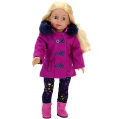 Teamson Sophia's - 18-palčna lutka - Fuksija Peacoat, nogavice z zvezdnim potiskom in vroče roza gležnjarji