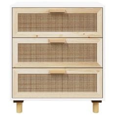 Vidaxl Komoda bela 60x30x70 cm trdna borovina in naravni ratan